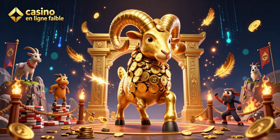 Jouez aux jeux de casino en ligne fiables avec un grand bélier doré en pleine charge et des montagnes de jetons.