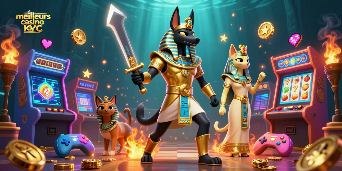 Jeu excitant sur les meilleurs casinos sans KYC avec un Anubis 3D et des machines à sous colorées.