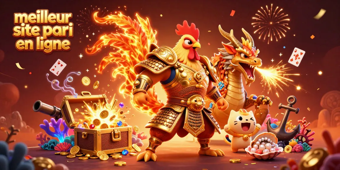 Plongez dans l'aventure du meilleur site de pari en ligne avec un guerrier coq et un dragon dans un décor spectaculaire.