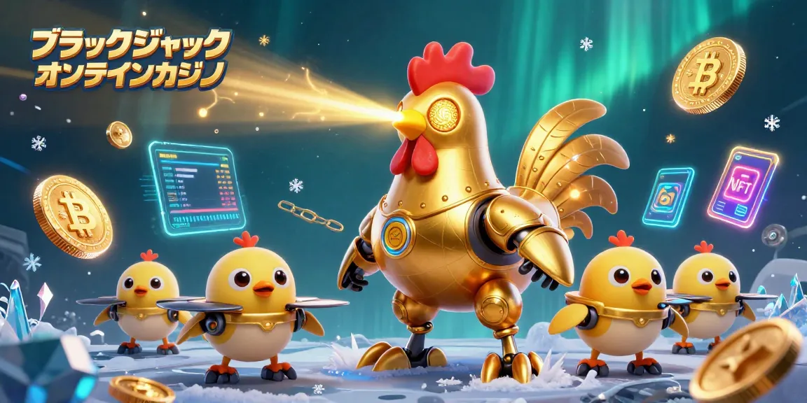 ブラックジャックオンラインカジノで勝つために、未来的なロボットとチキンが共演するシーン